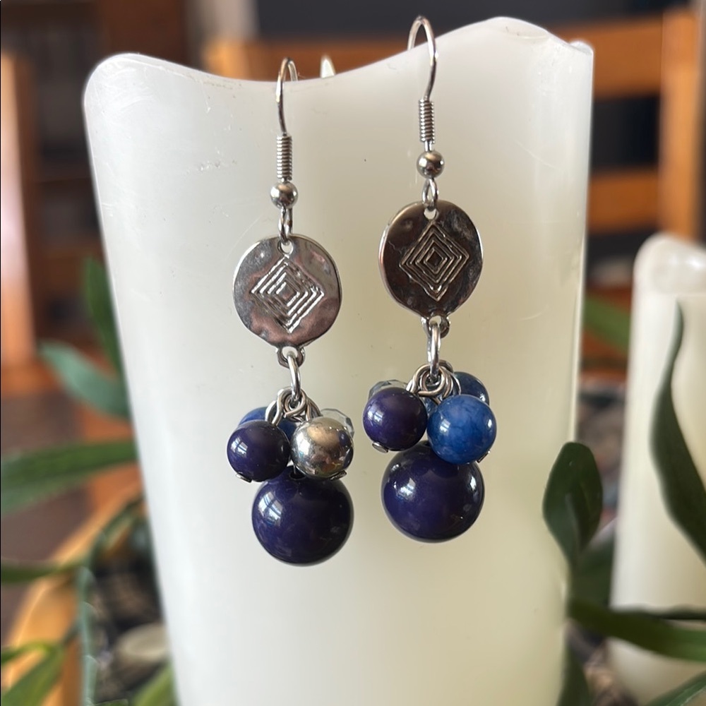 Elegant Blue and Silver Dangle Earrings